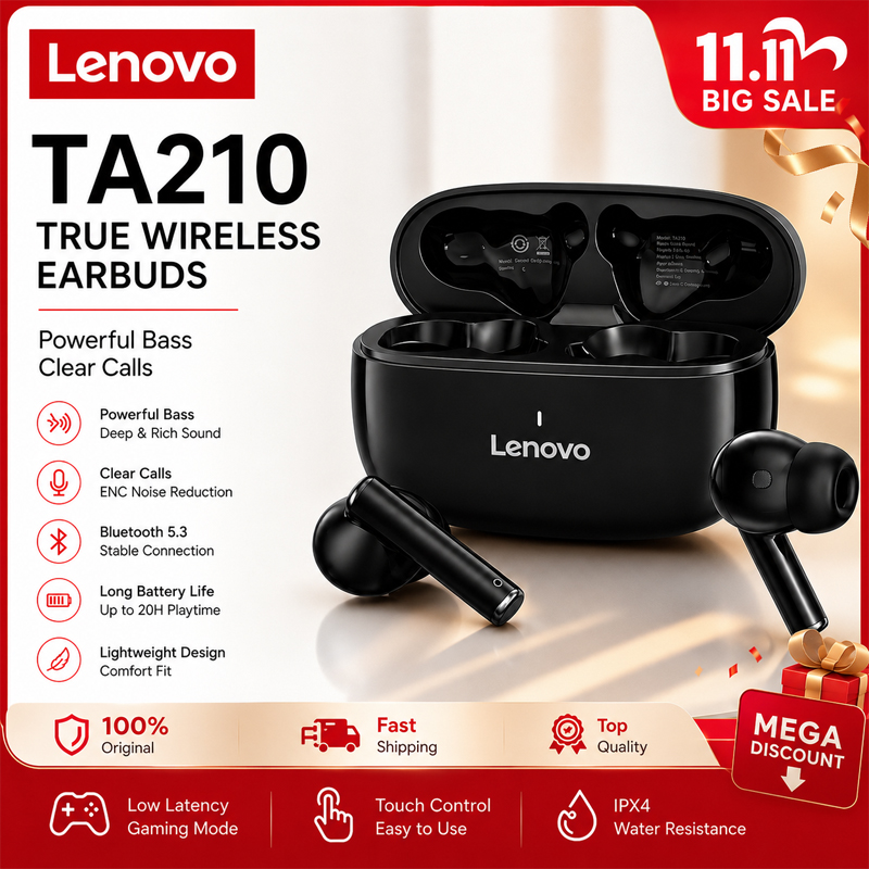 Anc Wireless Over Ear Headphones - Lenovo TA210 Bluetooth Kablosuz Kulaklık Dahili