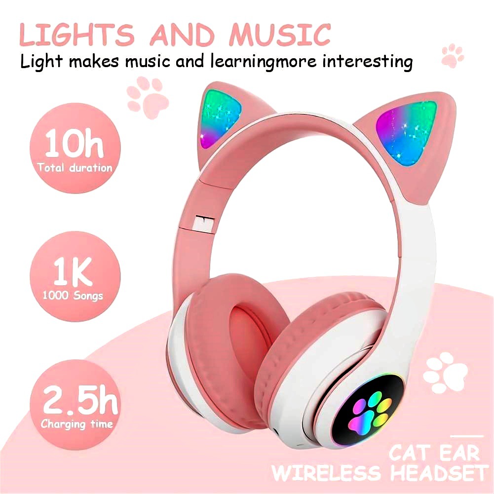 Anc Wireless Over Ear Headphones - STN-28 Kulaklıklar Bluetooth 5.0 Sevimli Kedi