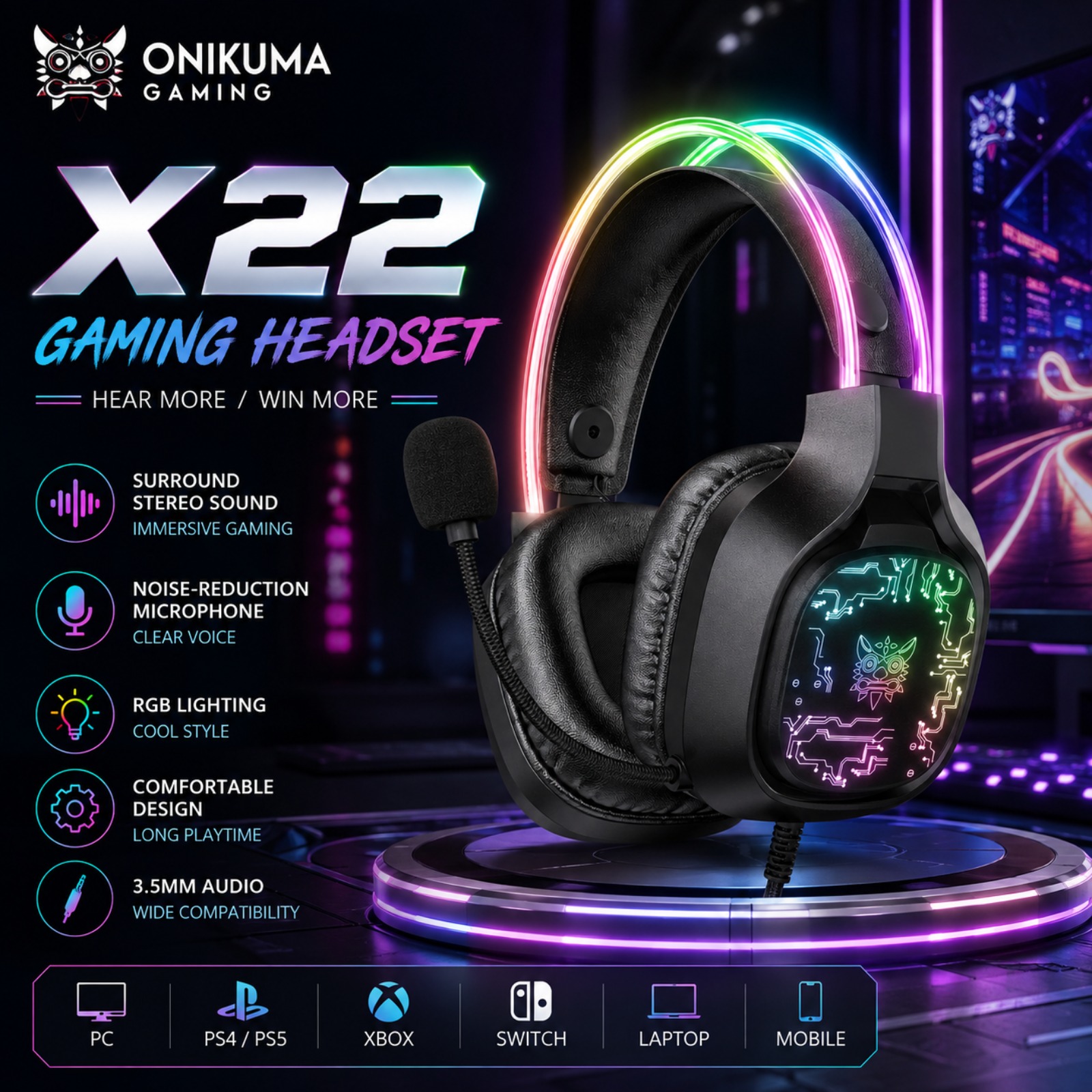 Gaming Headset With Mic Rgb - ONIKUMA X22 Kablolu Oyun Kulaklığı RGB