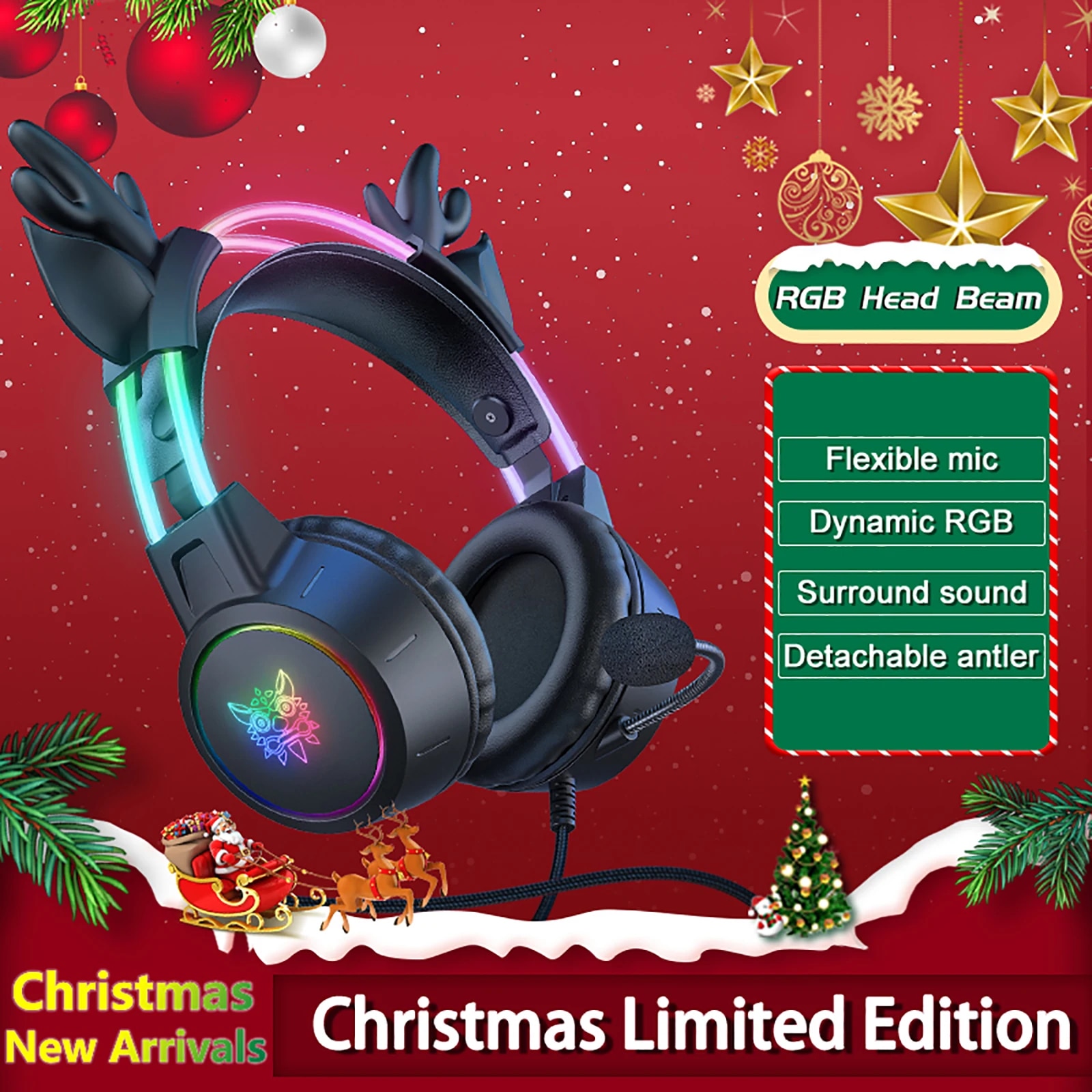 Gaming Headset With Mic Rgb - Ayarlanabilir boynuzları RGB ışık kulaklıklar gürültü