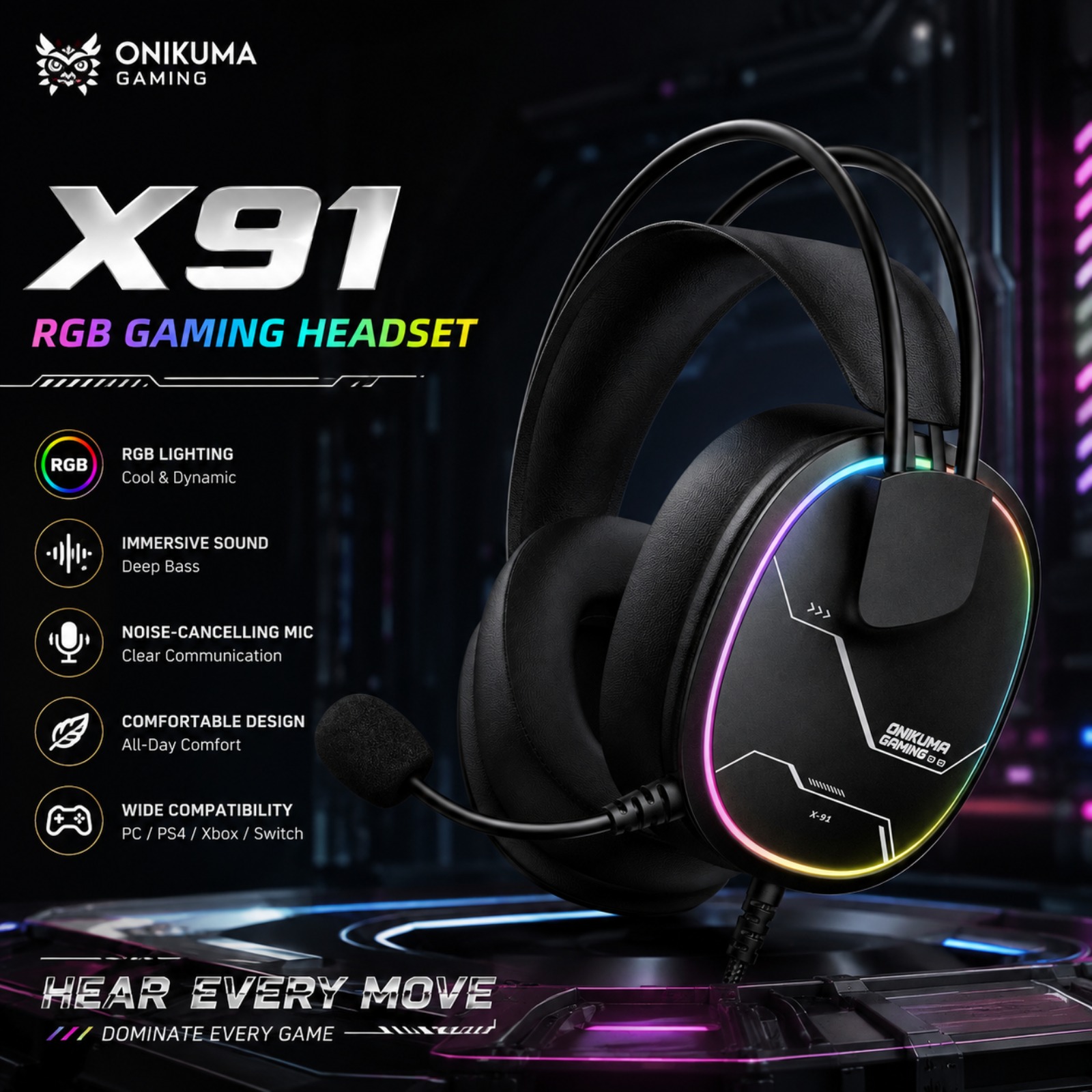 Gaming Headset With Mic Rgb - ONIKUMA X91 Kablolu Oyun Kulaklığı RGB